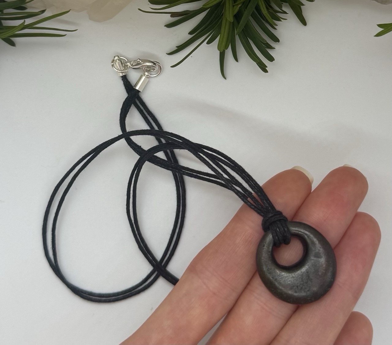Unisex Stone Pendant Necklace Metal Round Circle Ring Donut On Cord