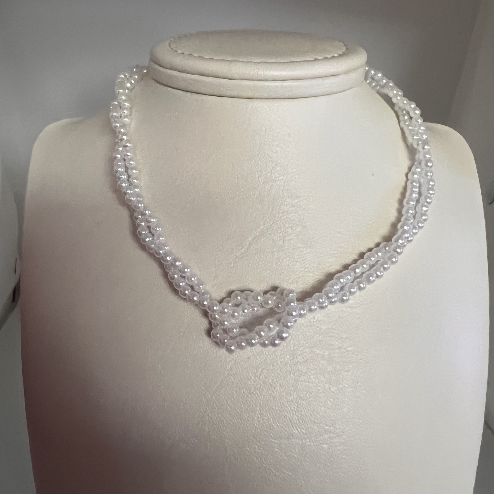 Handmade double strand white faux pearl choker necklace gold tone lobster 15