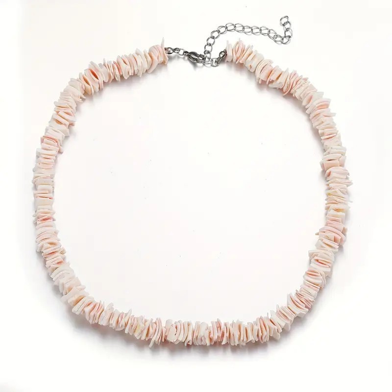Pink Puka Shell Necklace – Hawaiian Style Clam Chip Surfer Necklace 16 in-19 In