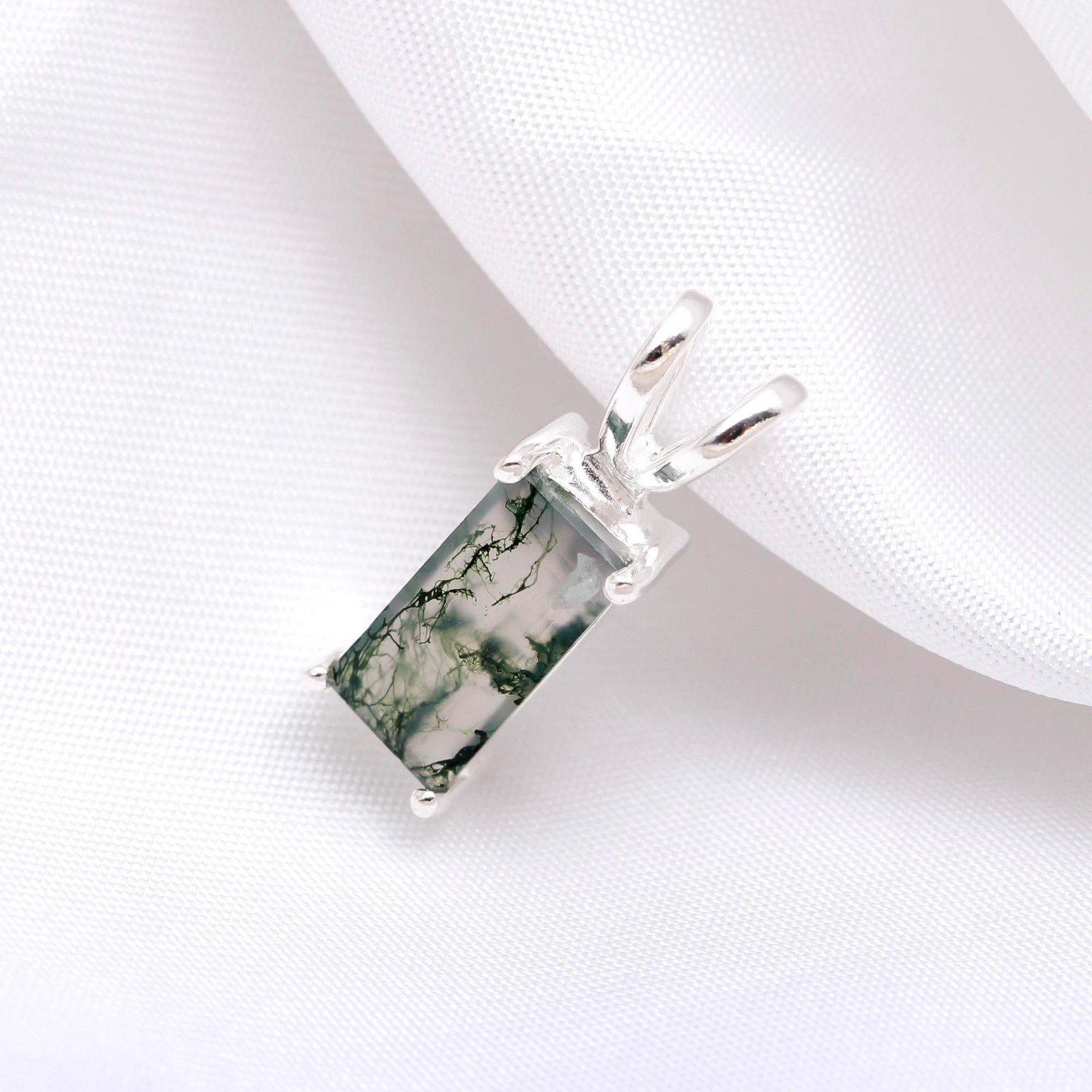 Natural Moss Agate Octagon Pendant 925 Sterling silver Jewelry Gift For Lovers