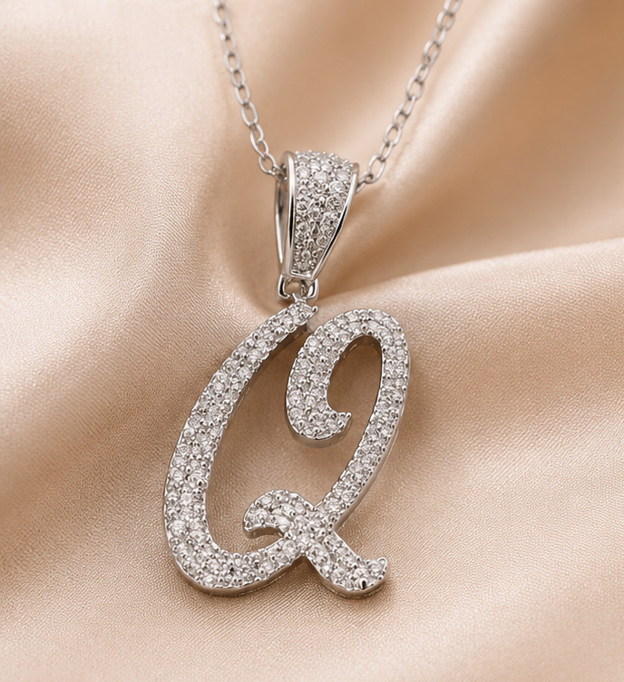 1.5ct Round Cut Simulated Diamond Unisex Initial Q Pendant 14k White Gold Plated