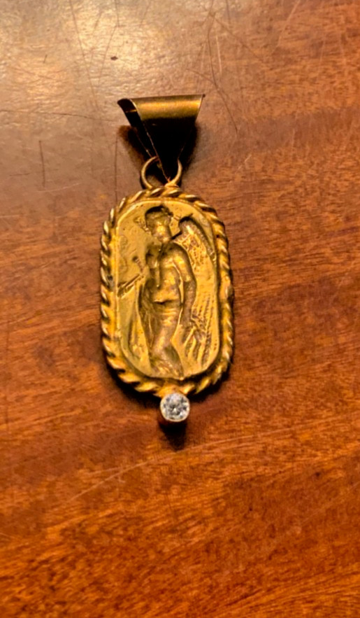 Greek Goddess Nike Gold Tone Pendant Clear Rhinestone Goddess Of Victory 925