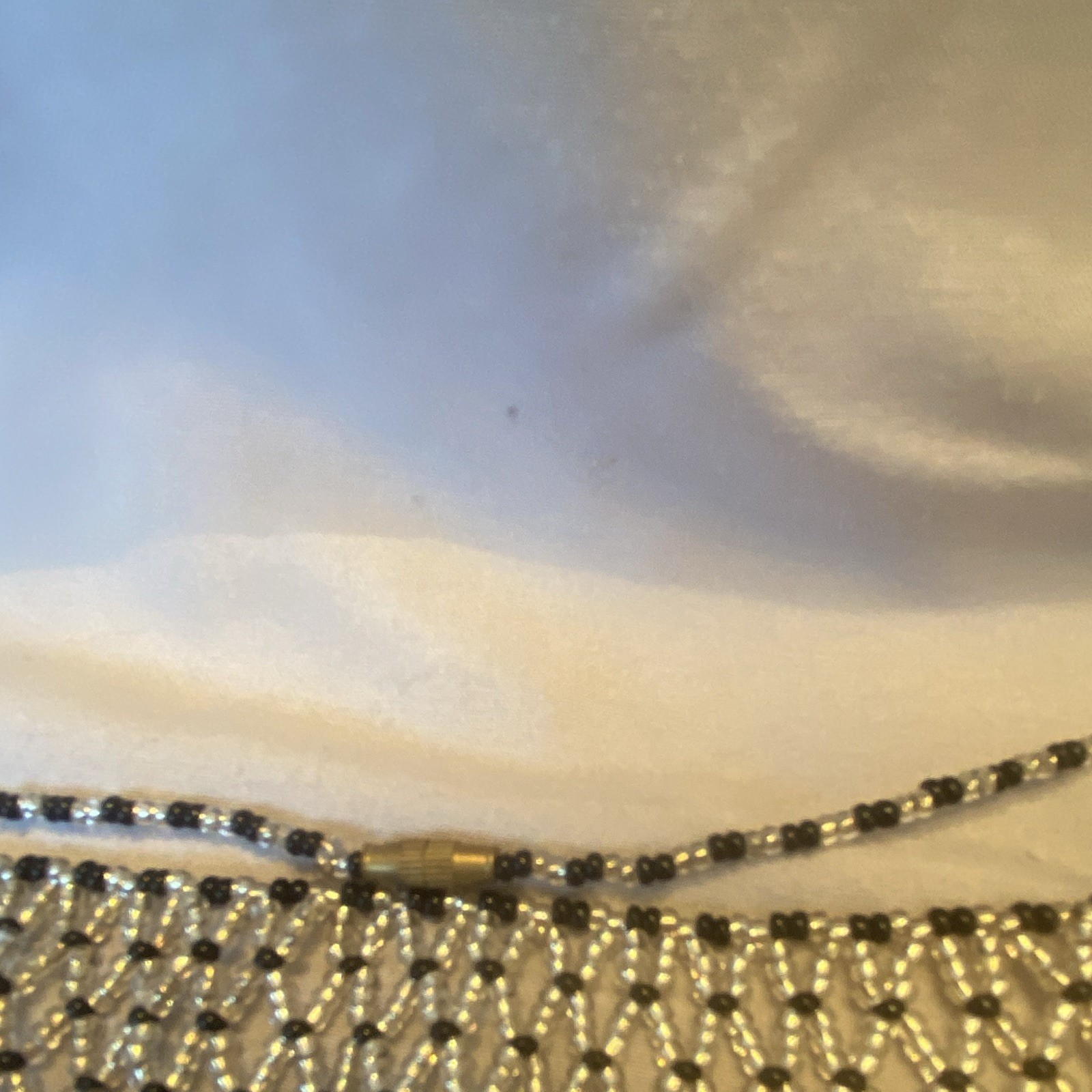 Black & Silver Beaded Crystal Bib Choker Necklace Ball/Bead Chain Barrel Clasp