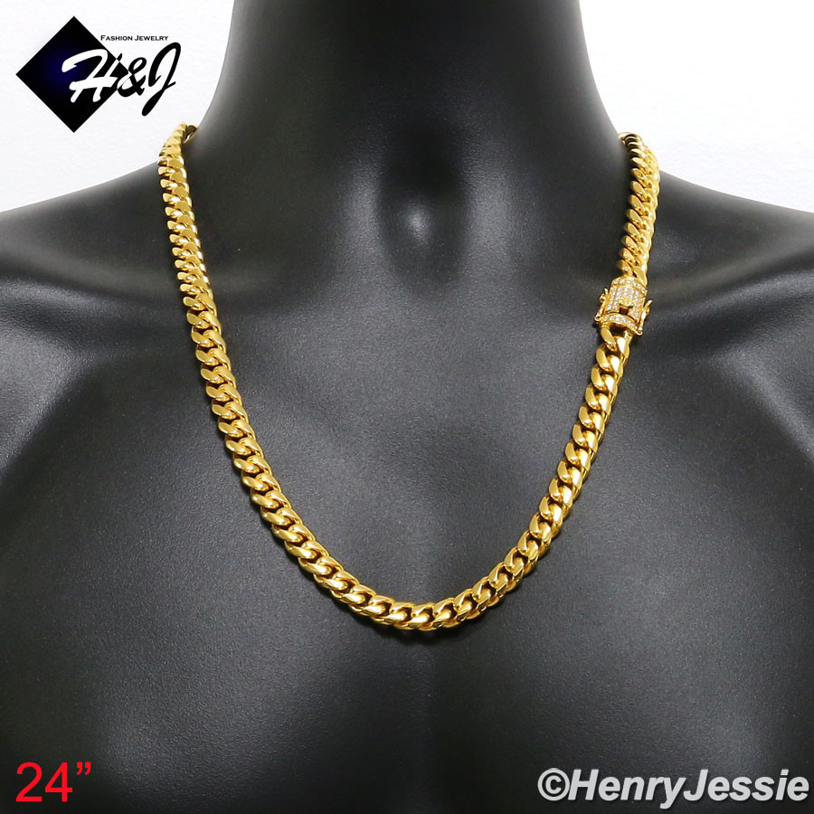 18-40″Stainless Steel 10/12/14mm Silver/Gold Plated ICY CZ Cuban Necklace*N158