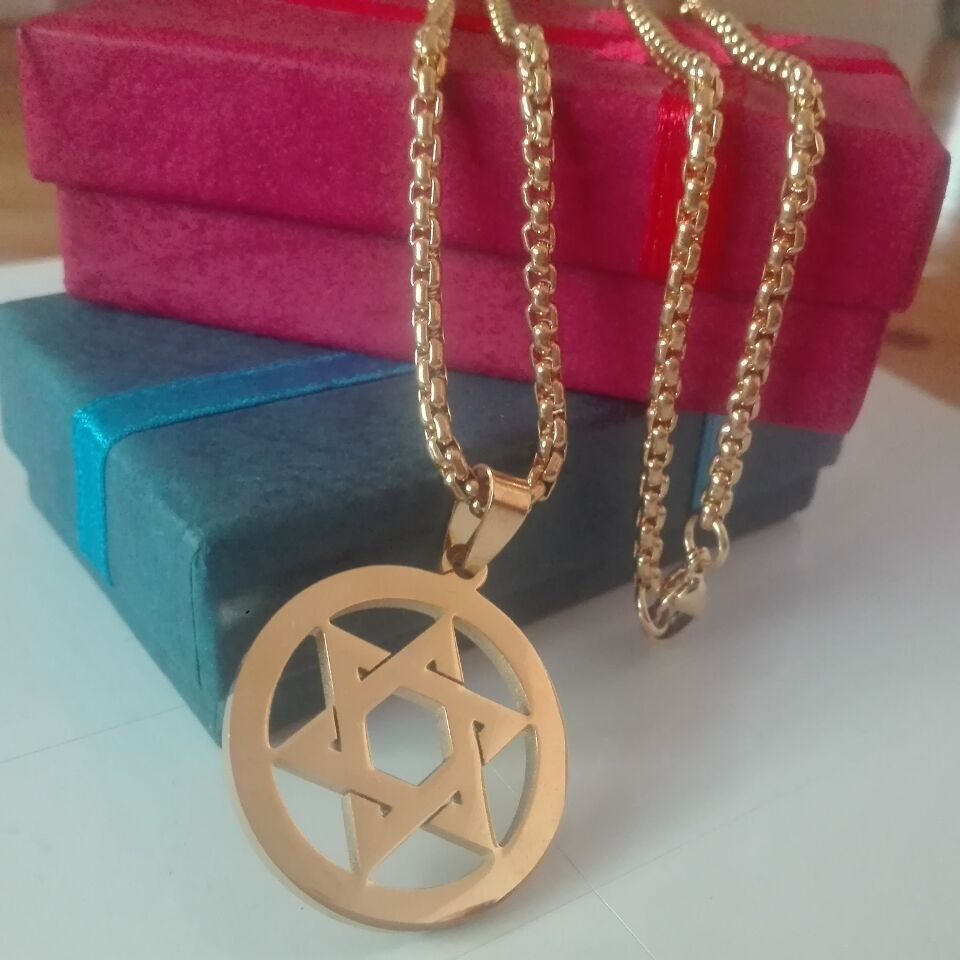 20”-32” 3mm Chain Hip-Hop Stainless steel star of David Pendant Necklace Gold