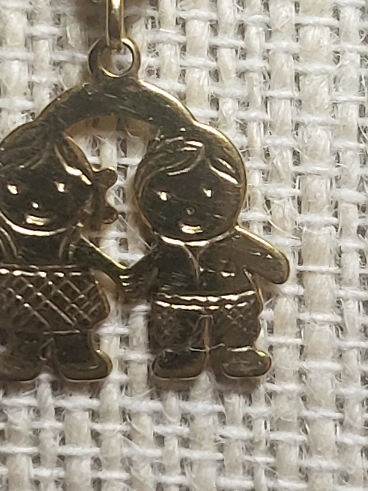 Figaro Gold Tone Boy and Girl Pendant Chain Necklace 18 Inches