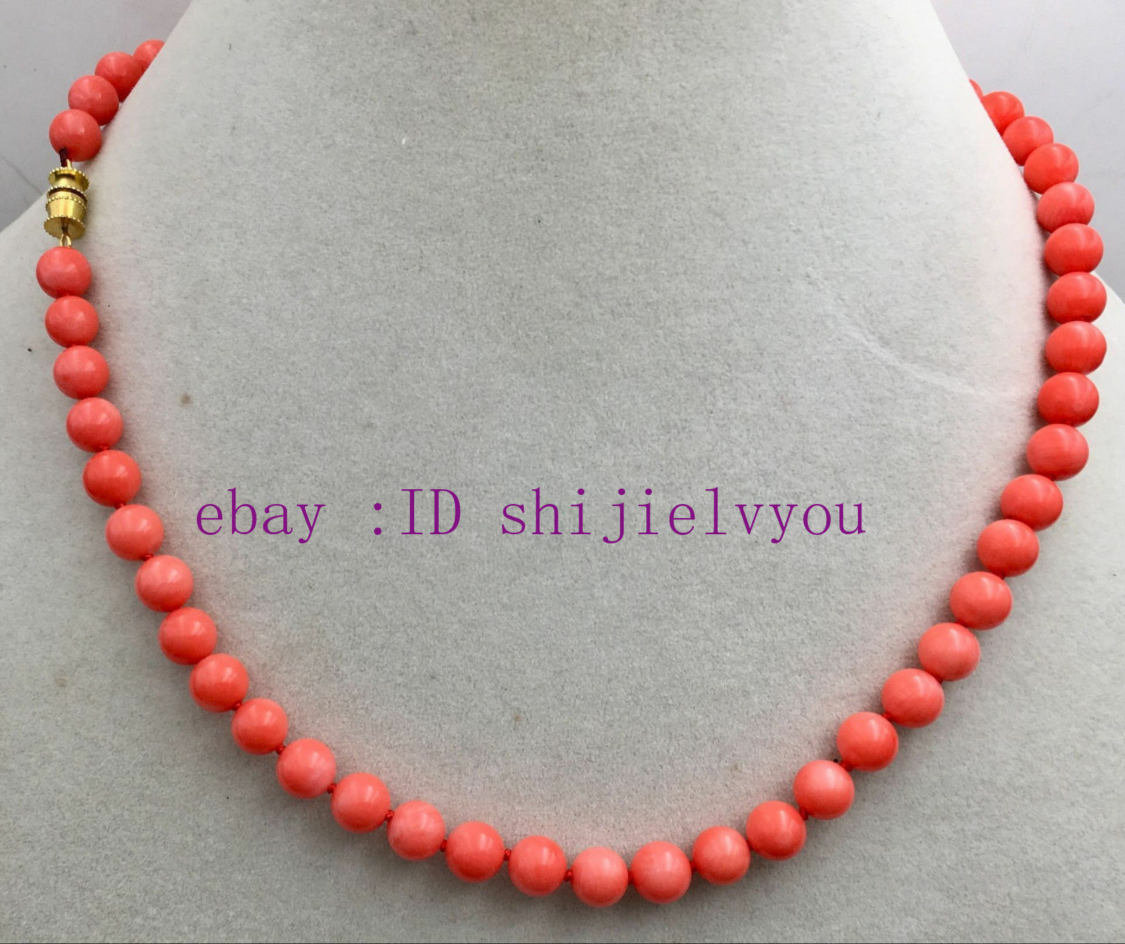 Natural 6-7MM Orange pink South Sea Coral Round Gem necklace 18 “