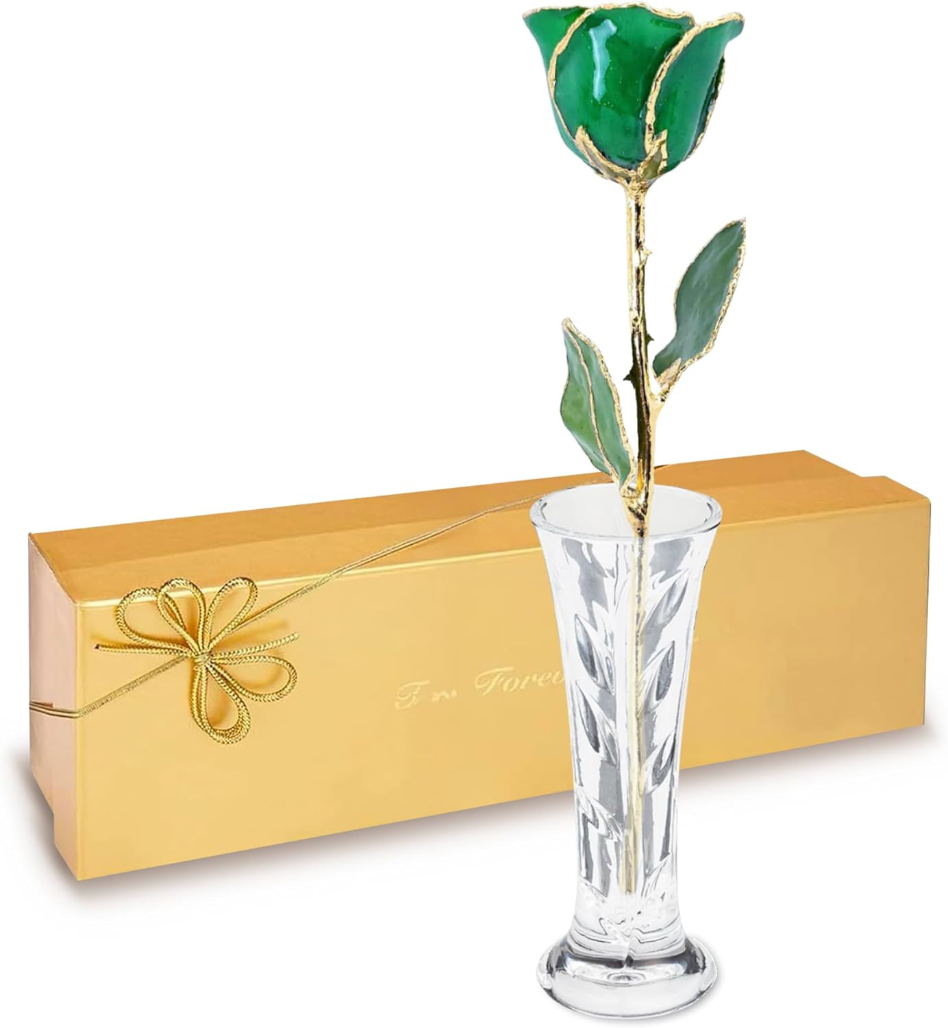 24K Gold-Dipped Rose with Emerald May Birthstone in Luxury Gift Box