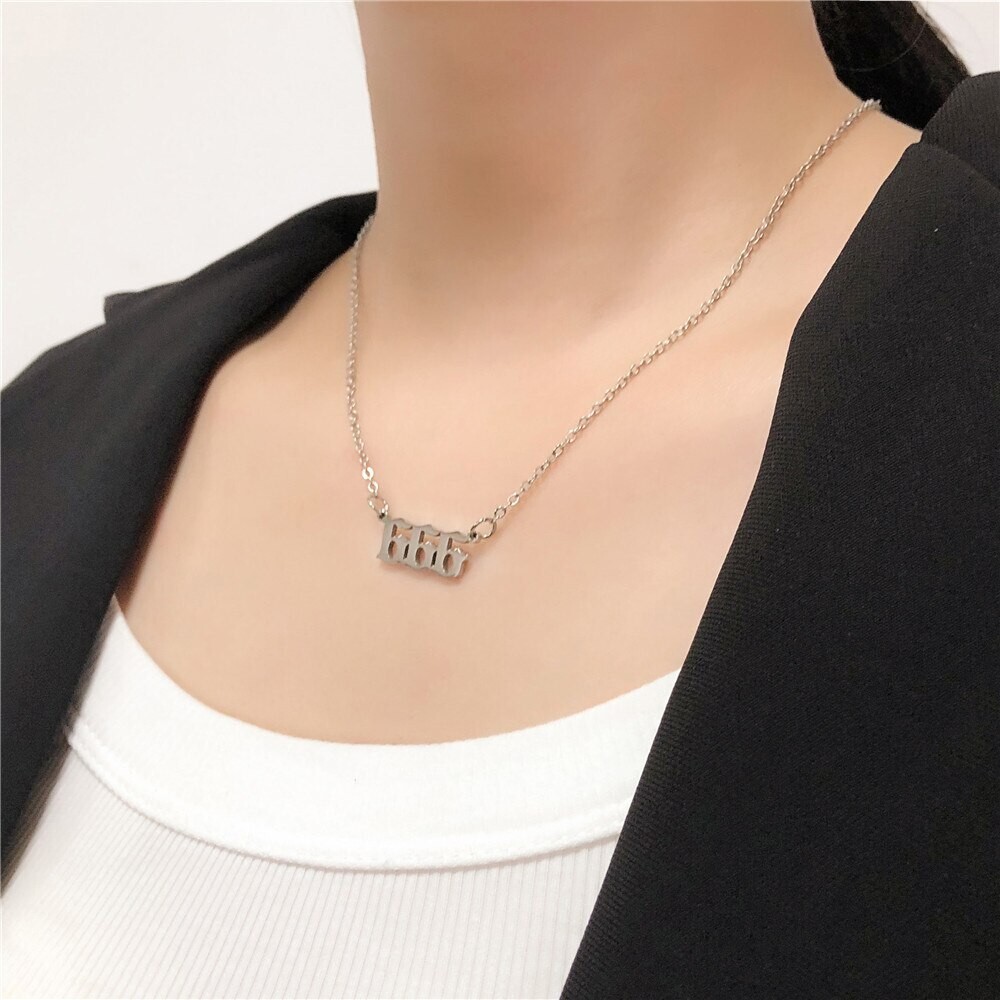 Silver 666 Angel Number Necklace, Jewelry Charms Minimalist Stainless Steel