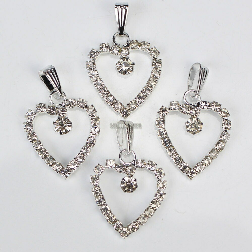 20pcs/lot 23x19mm Silver Plated Czech Crystal Rhinestone Love Heart Pendant Bead