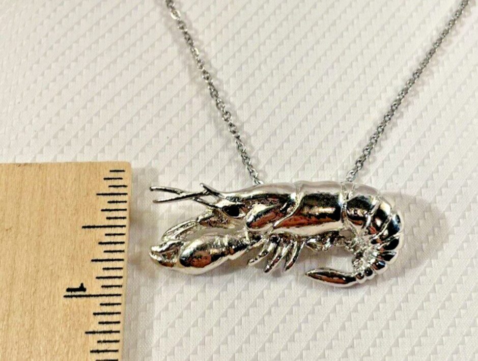 Crawfish Lobster Silver Necklace 24” Stainless Coastal Jewelry Sea Life NEW