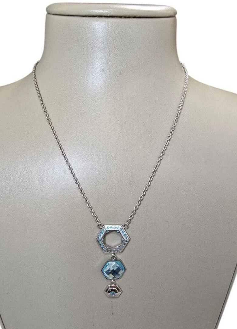 Vintage Women’s Stainless Steel Blue Crystal Pendant Necklace