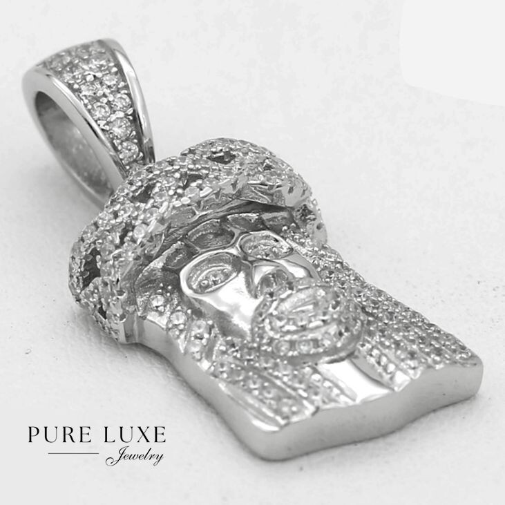 Men’s 925 Sterling Silver JESUS Piece CZ 32mm Mini Charm Pendant.BOX