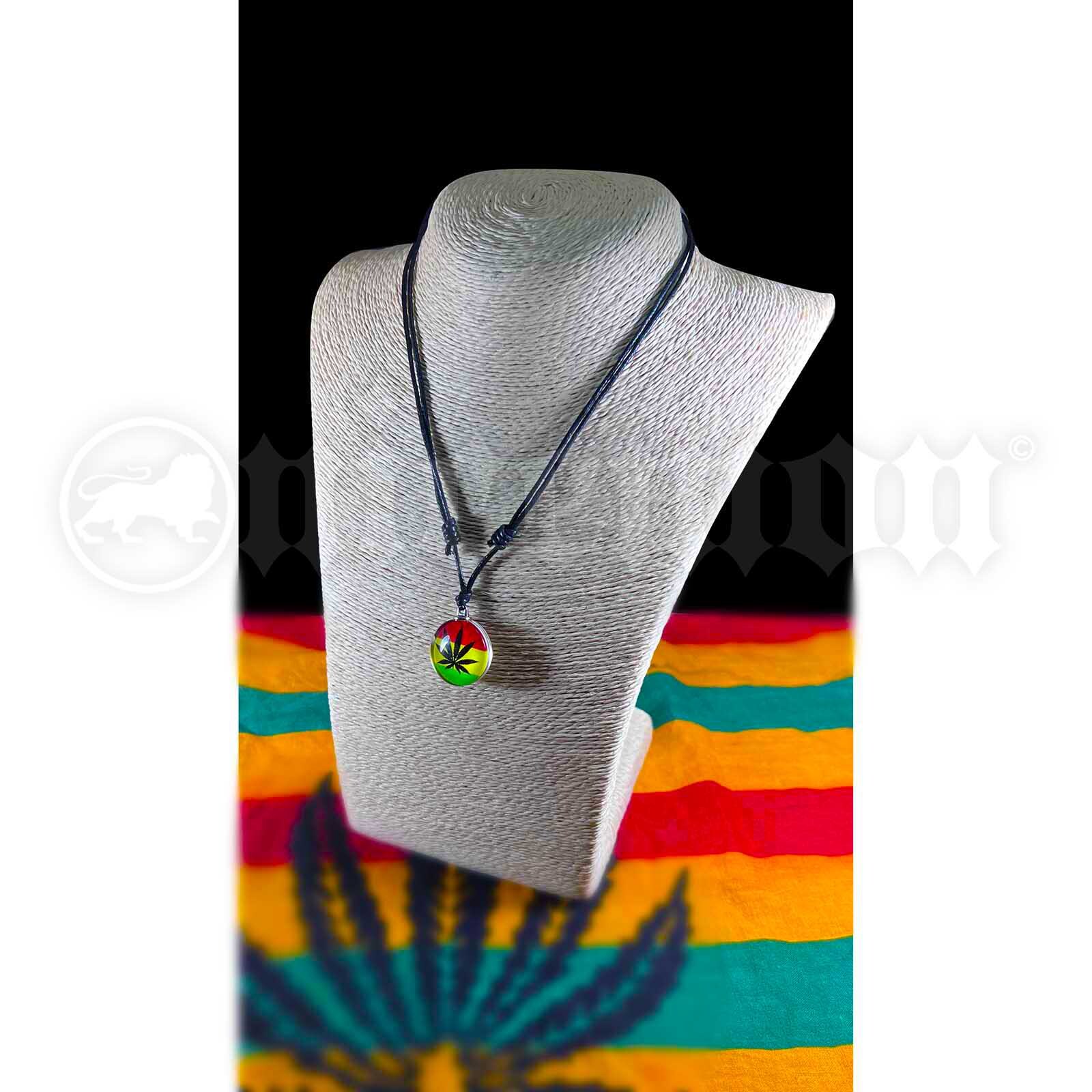 Black Cord One Love Rasta Weed Leaf Necklace Jamaica Reggae Roots Adjust 18″-28″