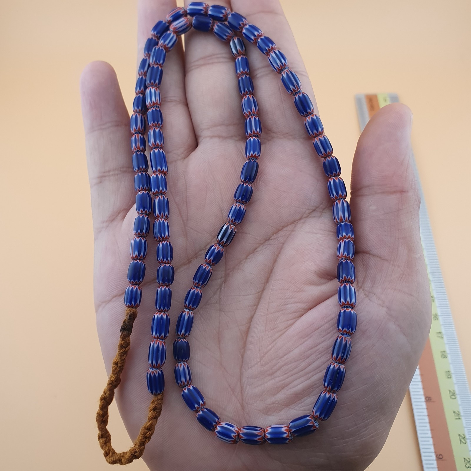 Tiny Blue Venetian Style Chevron Beaded Necklace