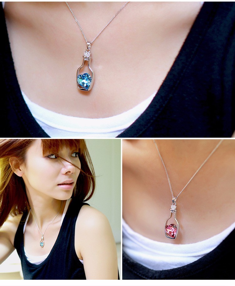 Women’s Fashion Jewelry Necklace Love Drift Bottle Wine Pendant Blue Pink 14-4