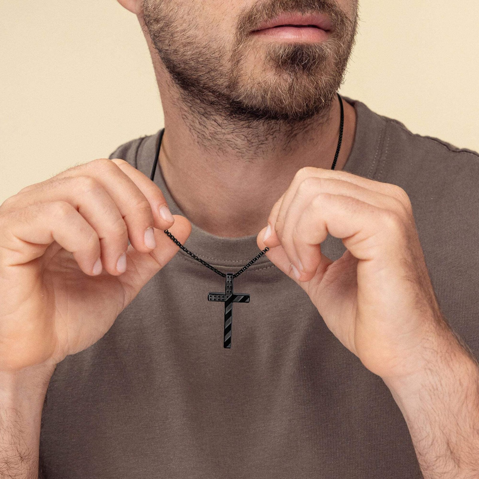 Truandoss Silver Black American Flag Cross Necklace for Men Boys, Mens Gifts