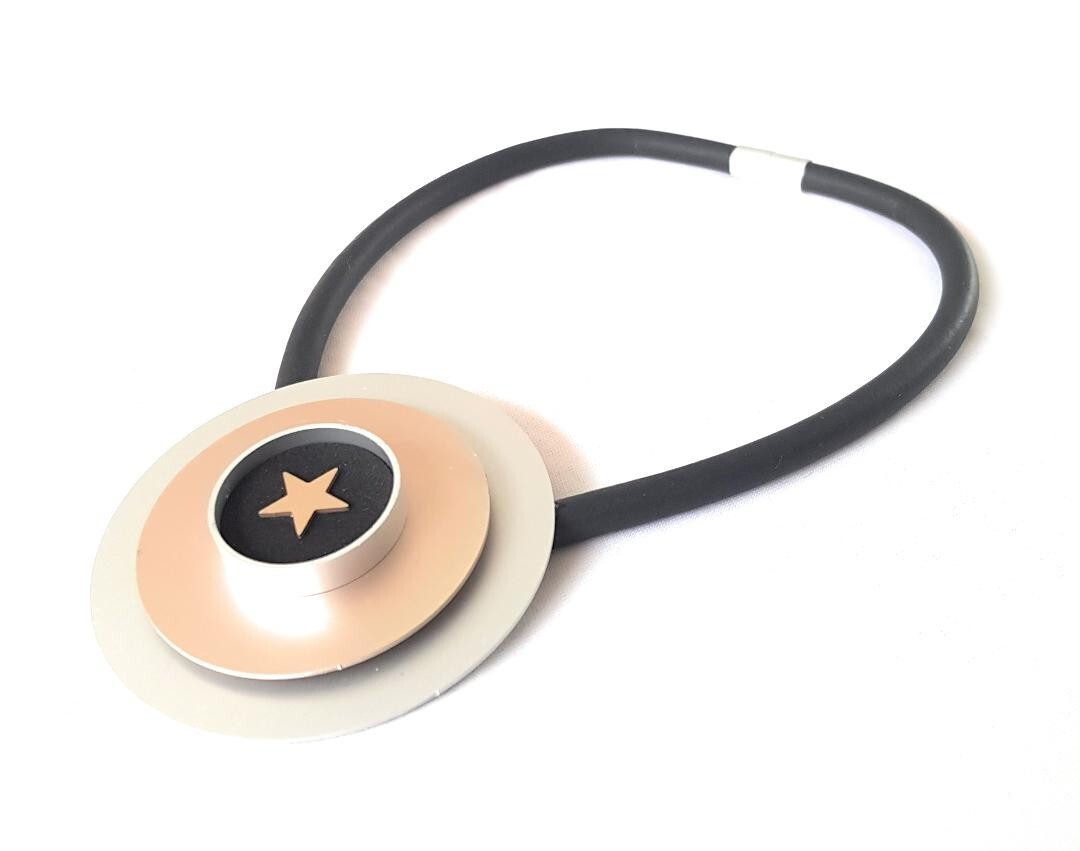 Contemporary Necklace Rubber & Magnetic closure Oversized Aluminium Shape