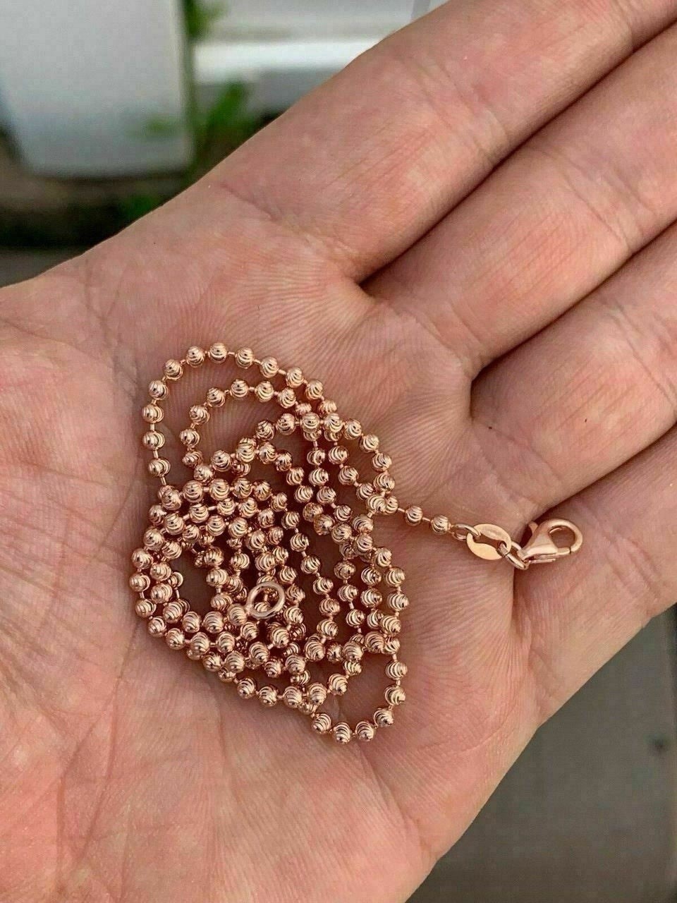 Rose Gold Plated 925 Ball/Bead Chain Necklace, Lobster Clasp, Signed