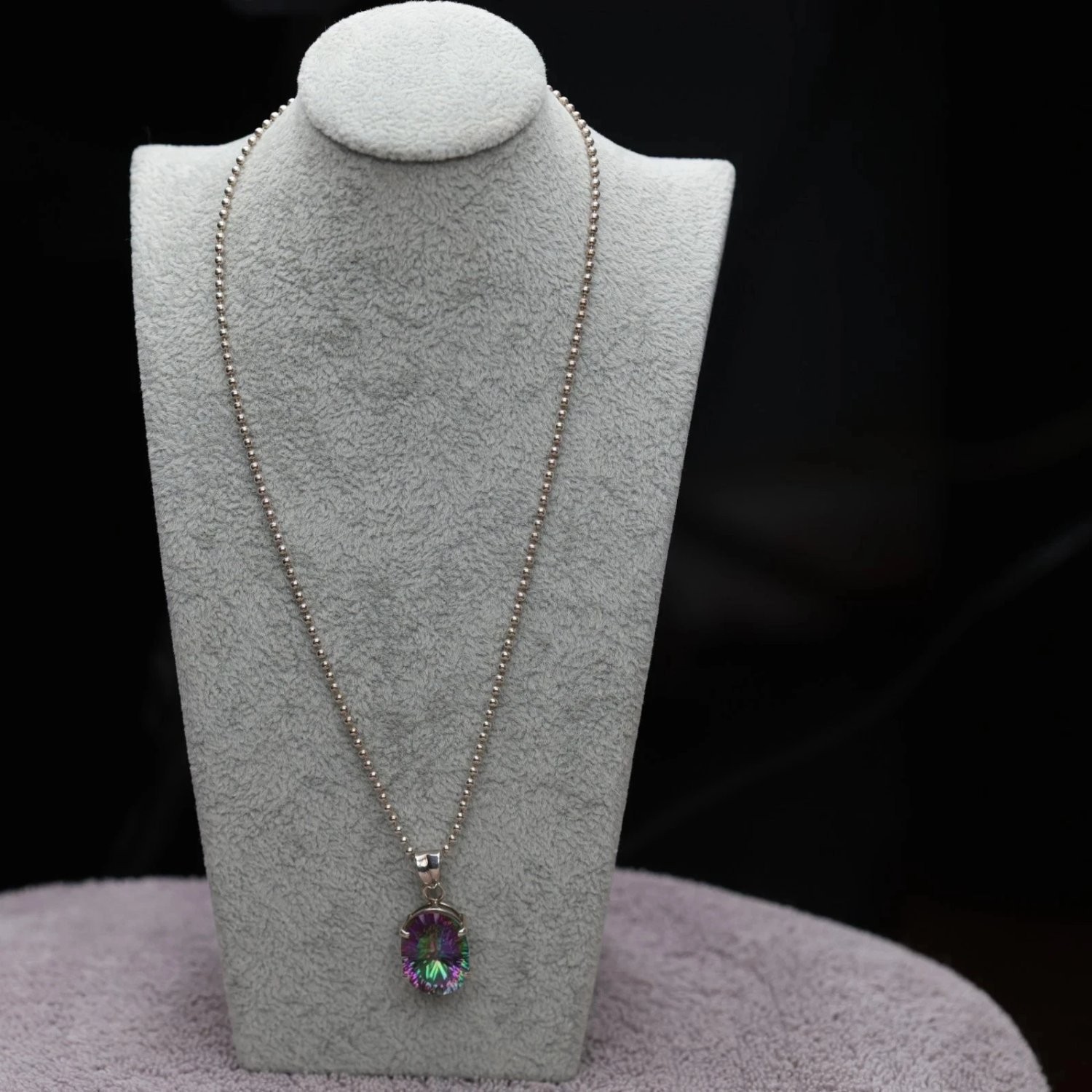 AZ Sterling Silver Mystic Topaz Pendant Necklace 925 Italy 18 Inch Ball Chain