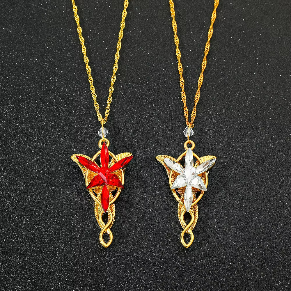 Lord of the Rings Gold Arwen EVENSTAR Necklace Pendant Hobbit LOTR Elven