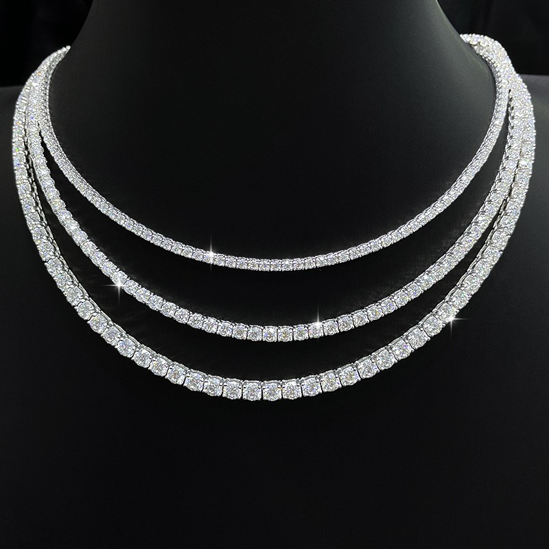 2-6.5mm VVS1 MOISSANITE Tennis Chain Necklace – 925 Sterling Silver – Men Women
