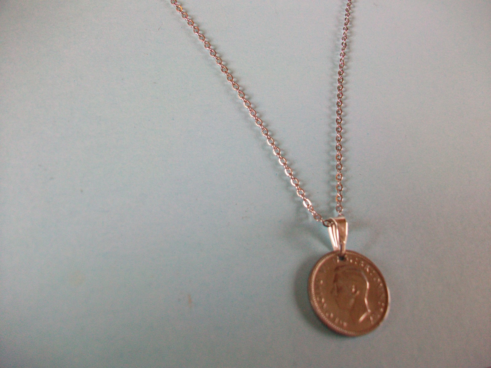 SIXPENCE COIN – SILVER FINE LINK CABLE CHAIN PENDANT NECKLACE – 1948 to 1951