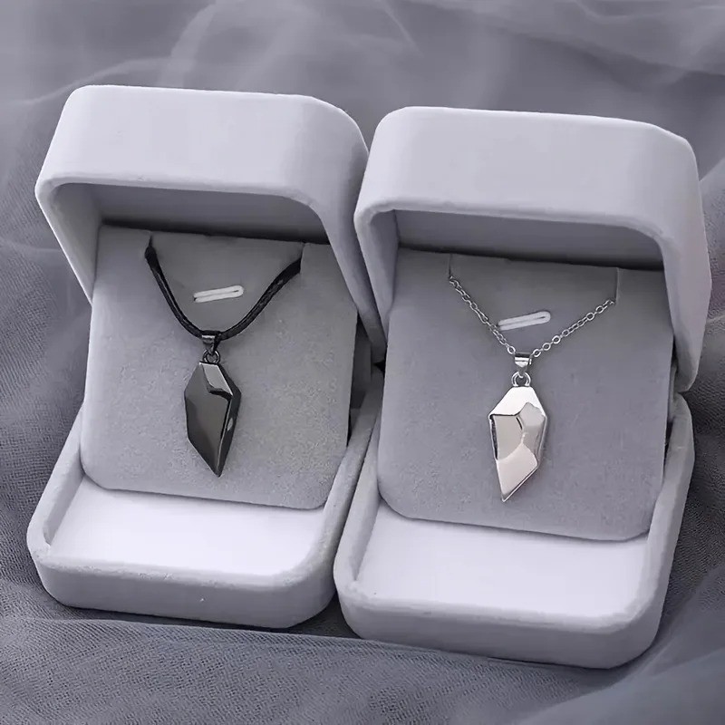 2Pcs Couple Friendship Magnetic Matching Love Heart Distance Pendant Necklace