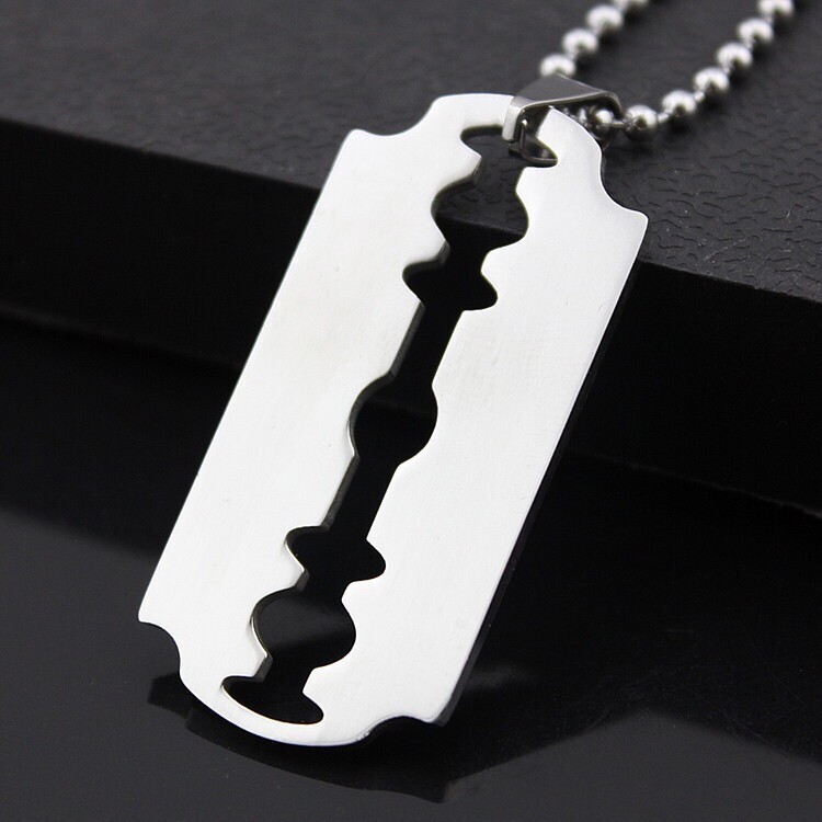 Stainless Steel Plain Silver Razor Blade Pendant Necklace Mens & Womens 18″- 30″