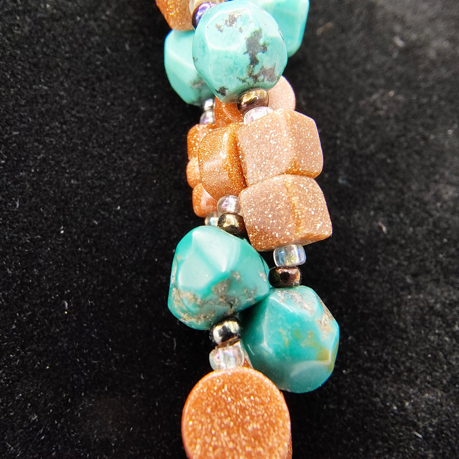 Faux Turquoise Pendant Necklace 925 Sterling Glitter Copper Color Bead Boho