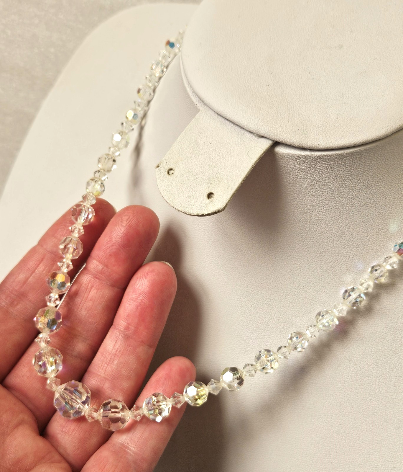Vintage Aurora Borealis Crystal Choker Necklace with a AB Rhinestone Clasp 46cm