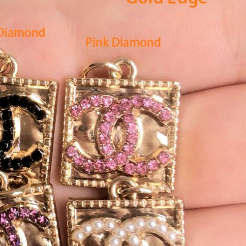 Designer Pink Rhinestones & Gold Tone, Zipper Pull Button Charm pendant