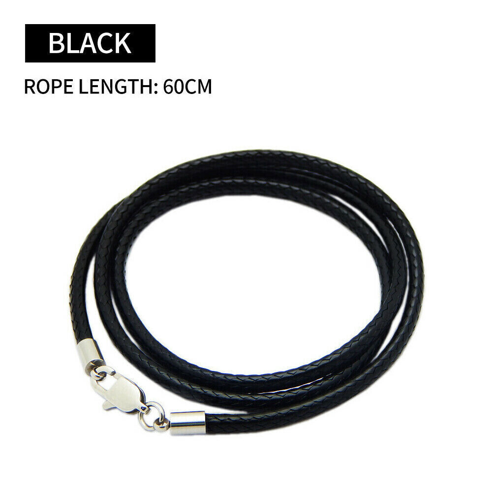 Black Woven Necklace Rope Leather Cord Stainless Steel Men Women Lobster Clasp