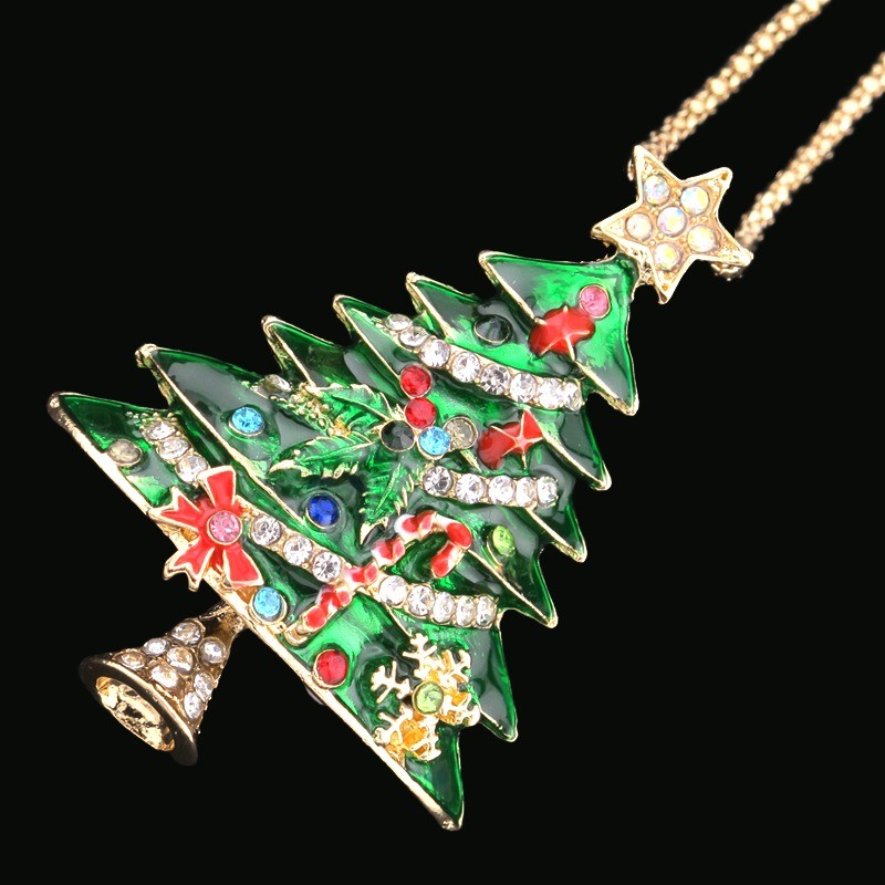 New Green Lovely Enamel Christmas Tree Crystal Fashion Women Chain Necklace