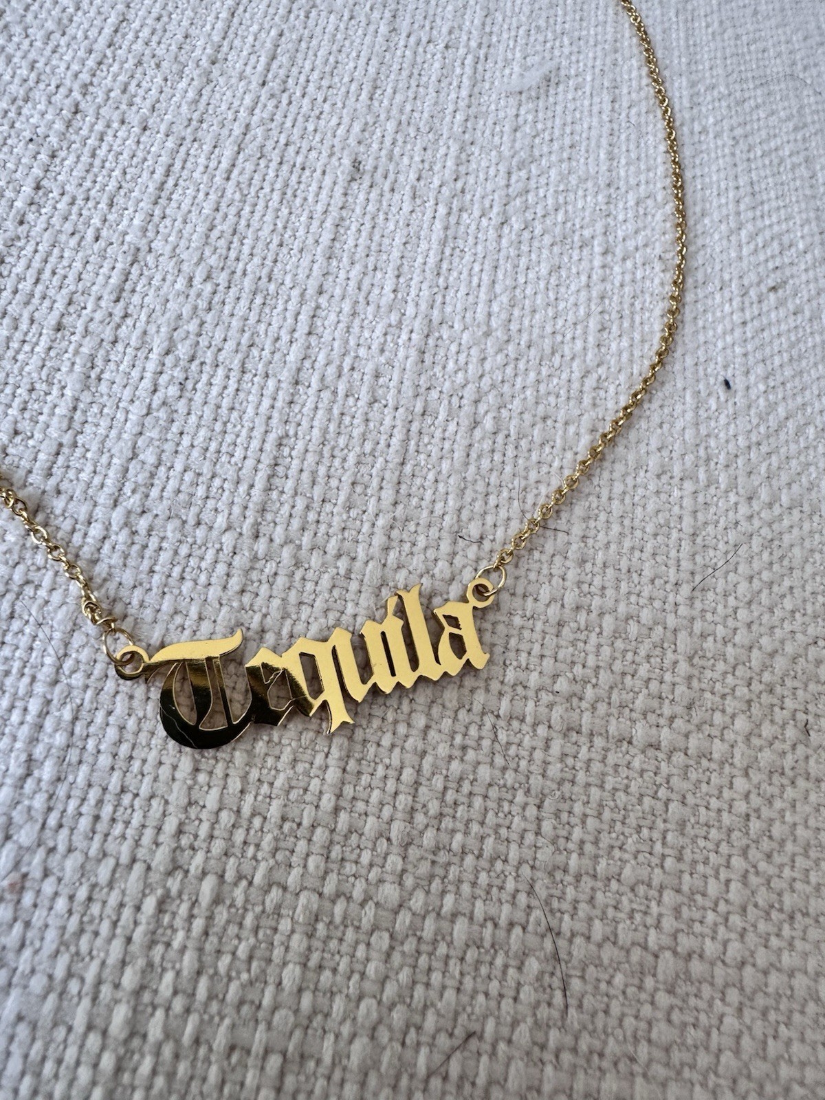 Gold plated TEQUILA cocktail Gothic Font Adjustable Necklace Women