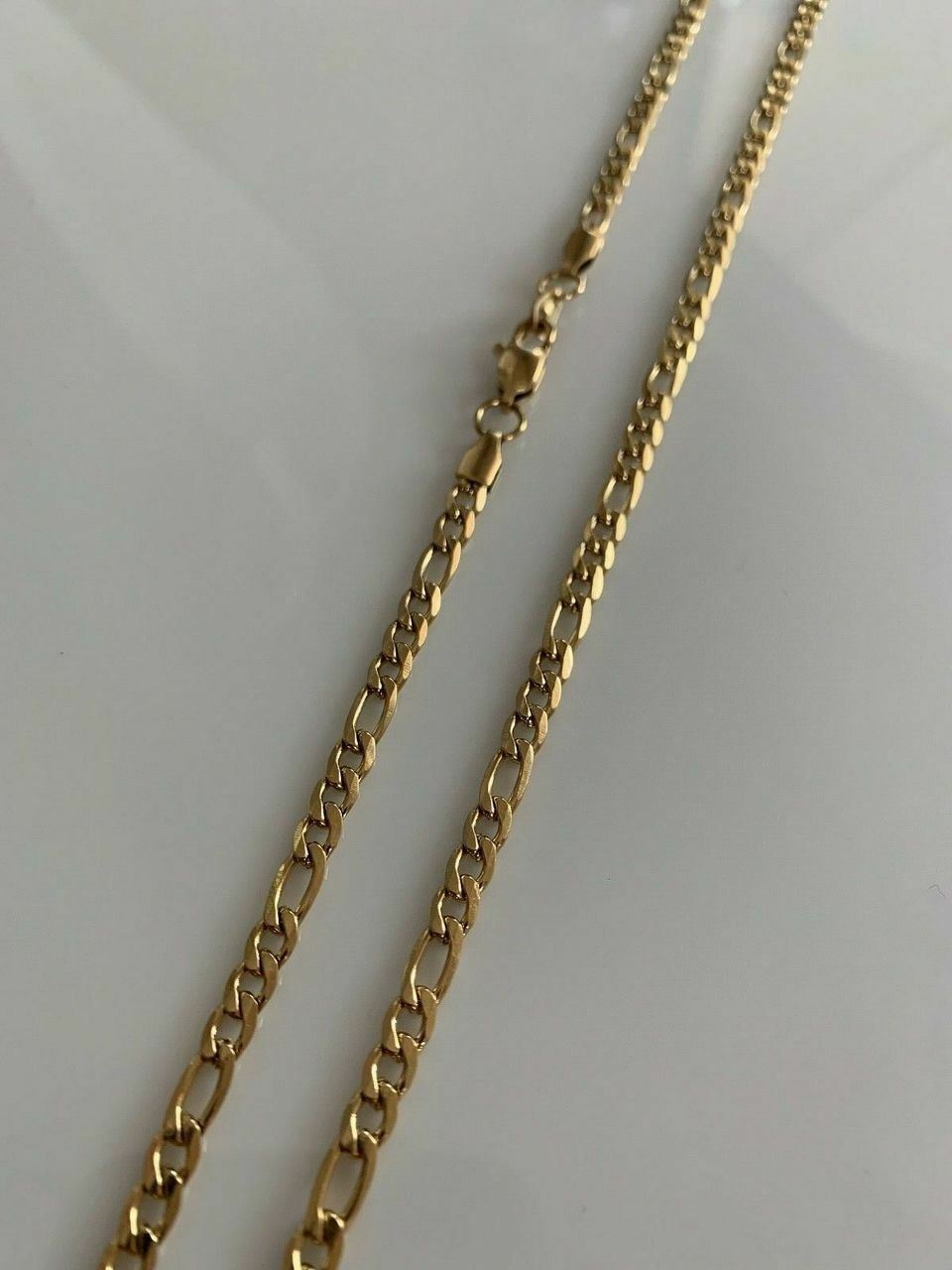 Men’s Gold Figaro Chain 5mm 14k Yellow Gold Over Stainless Steel 18-30″ Lengths
