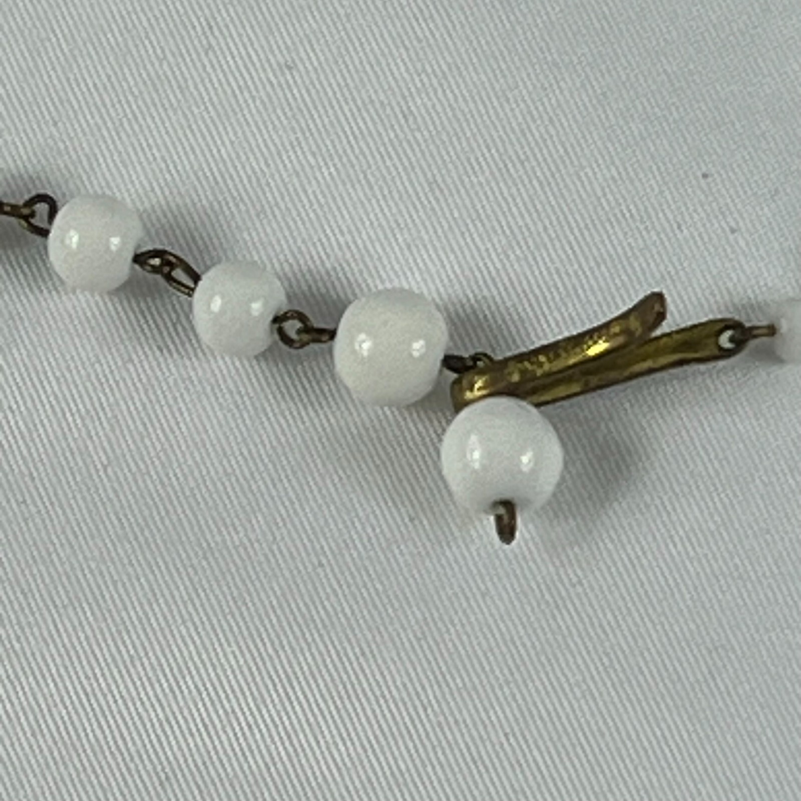 Milk Glass Necklace Round Bead Choker WWII West Germany 12 Inch Vintage