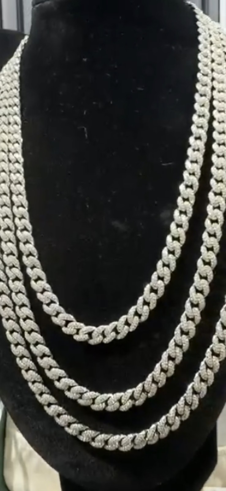 6mm 24″ Moissanite 925 Silver Cuban Link Chain Necklace Silver Tone Box Clasp