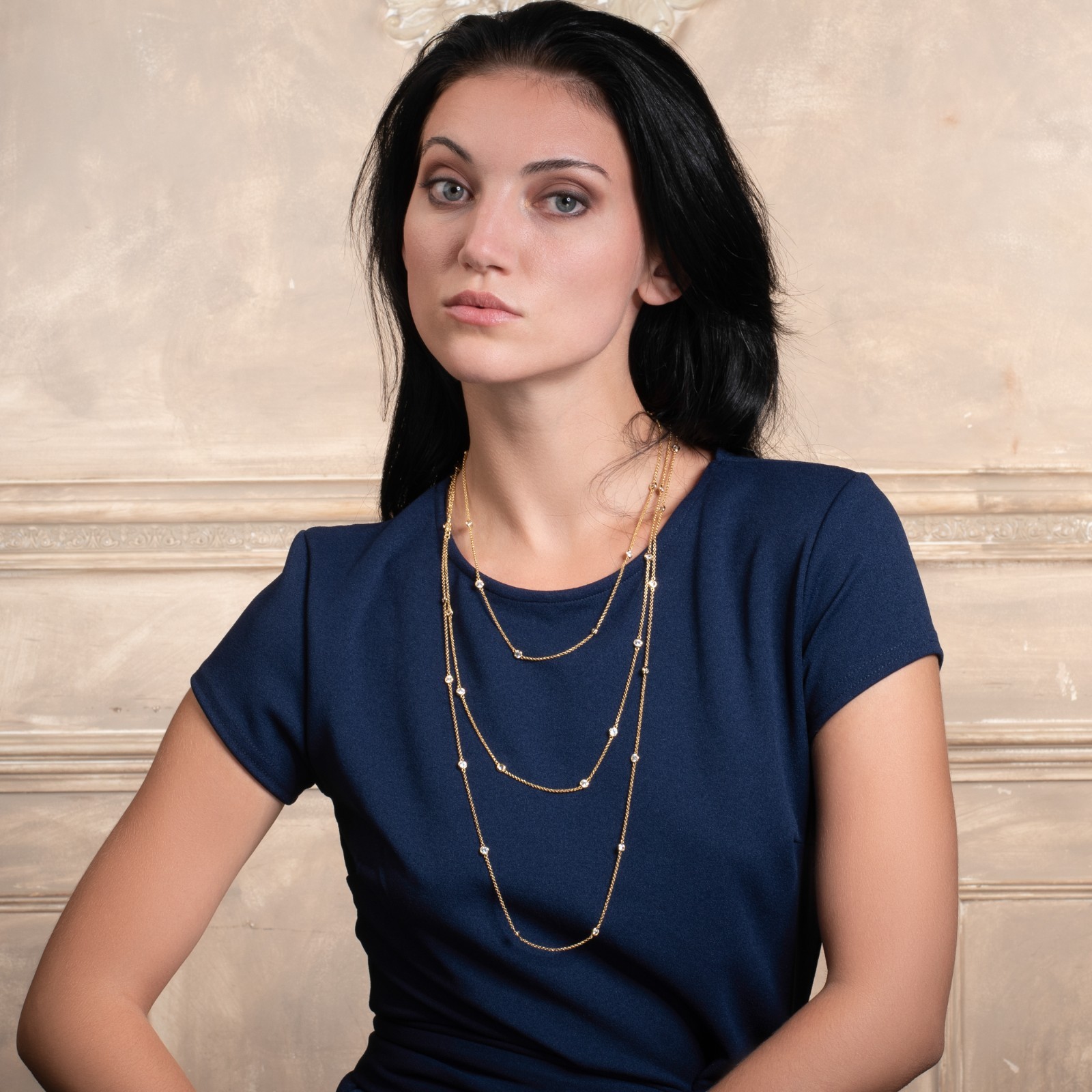 Long Gold Chain Necklace with Stones