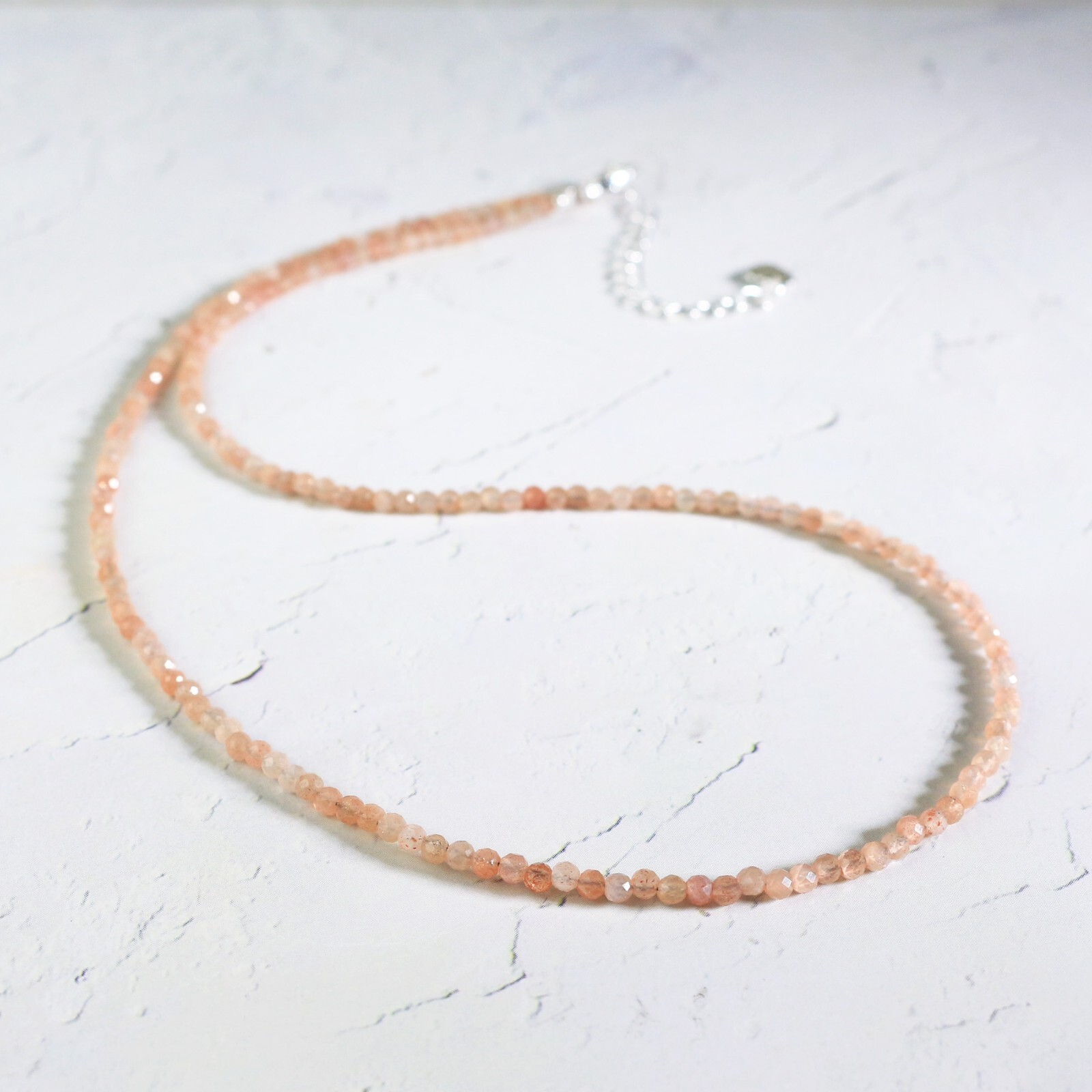 2mm Sunstone Tiny Bead Choker Minimalist Delicate Healing Lucky Necklace Gift