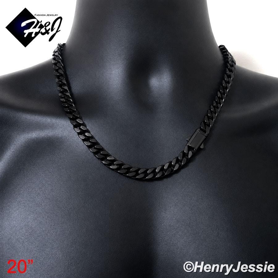 18″-40″MEN 316L Stainless Steel 8.5mm Black Plated Miami Curb Cuban Necklace*172