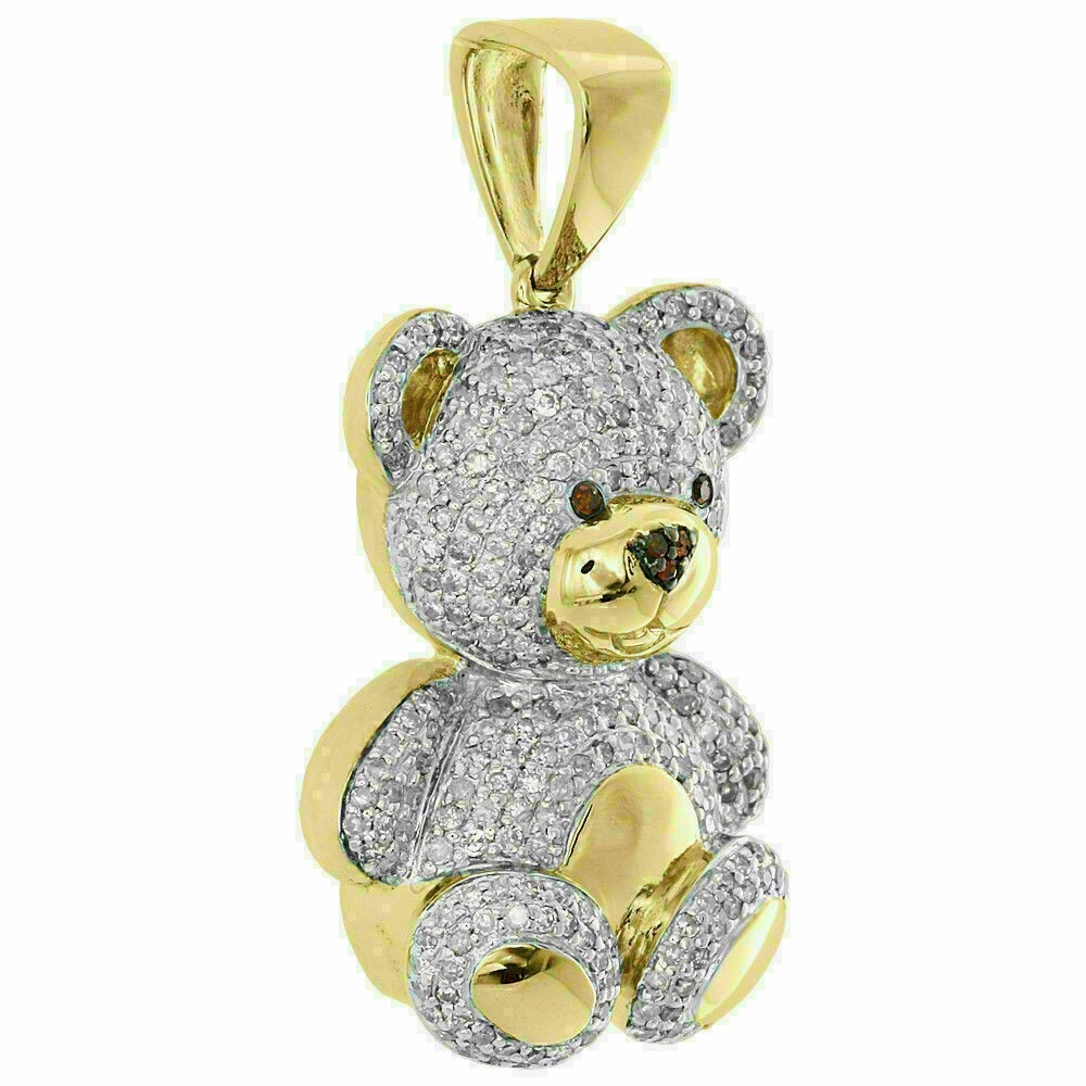 2.00Ct Round Cut Moissanite Teddy Bear Charm Pendant In 14k Yellow Gold Plated