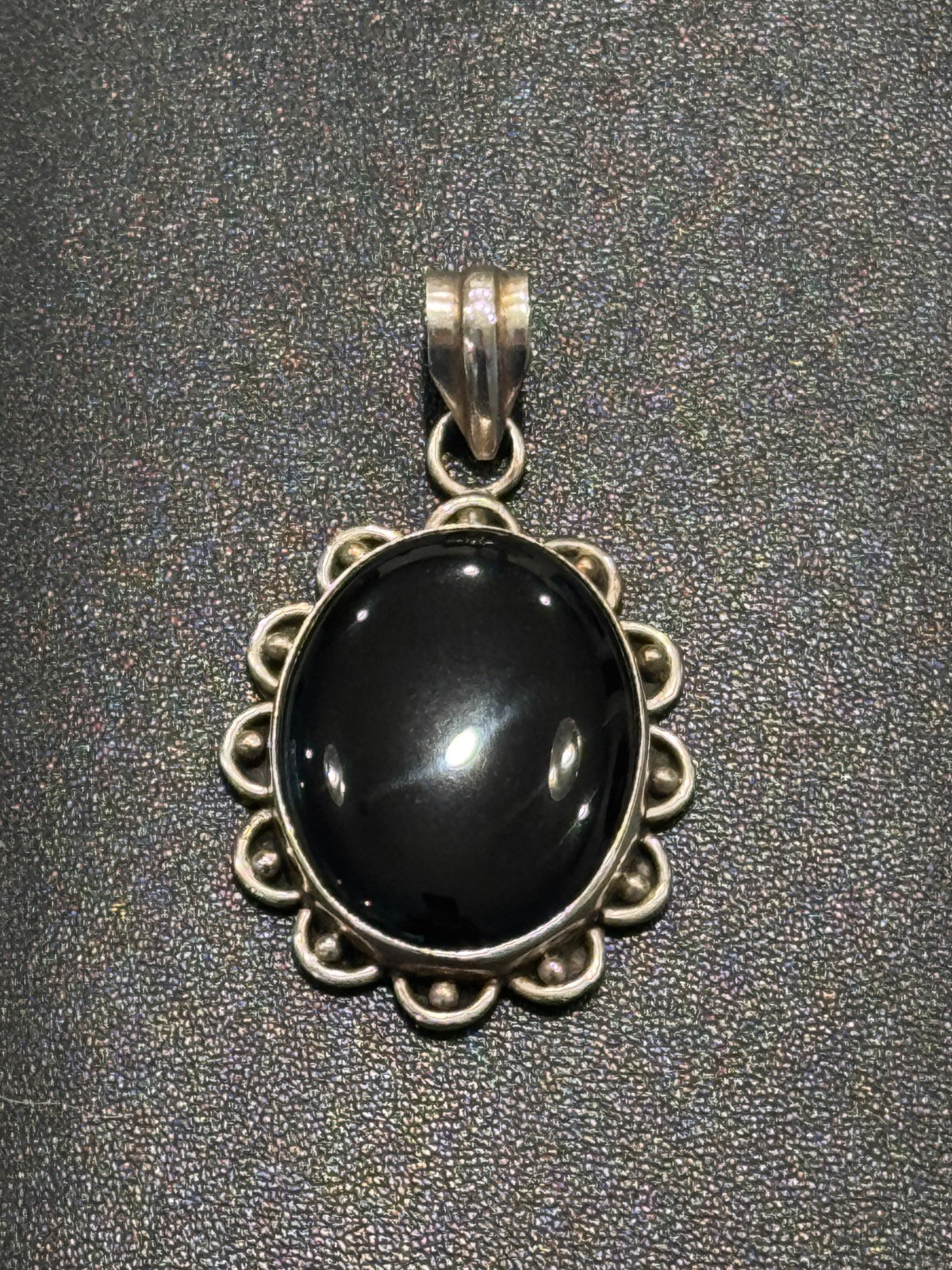 Vintage Silver Black Onyx Cabochon Pendant