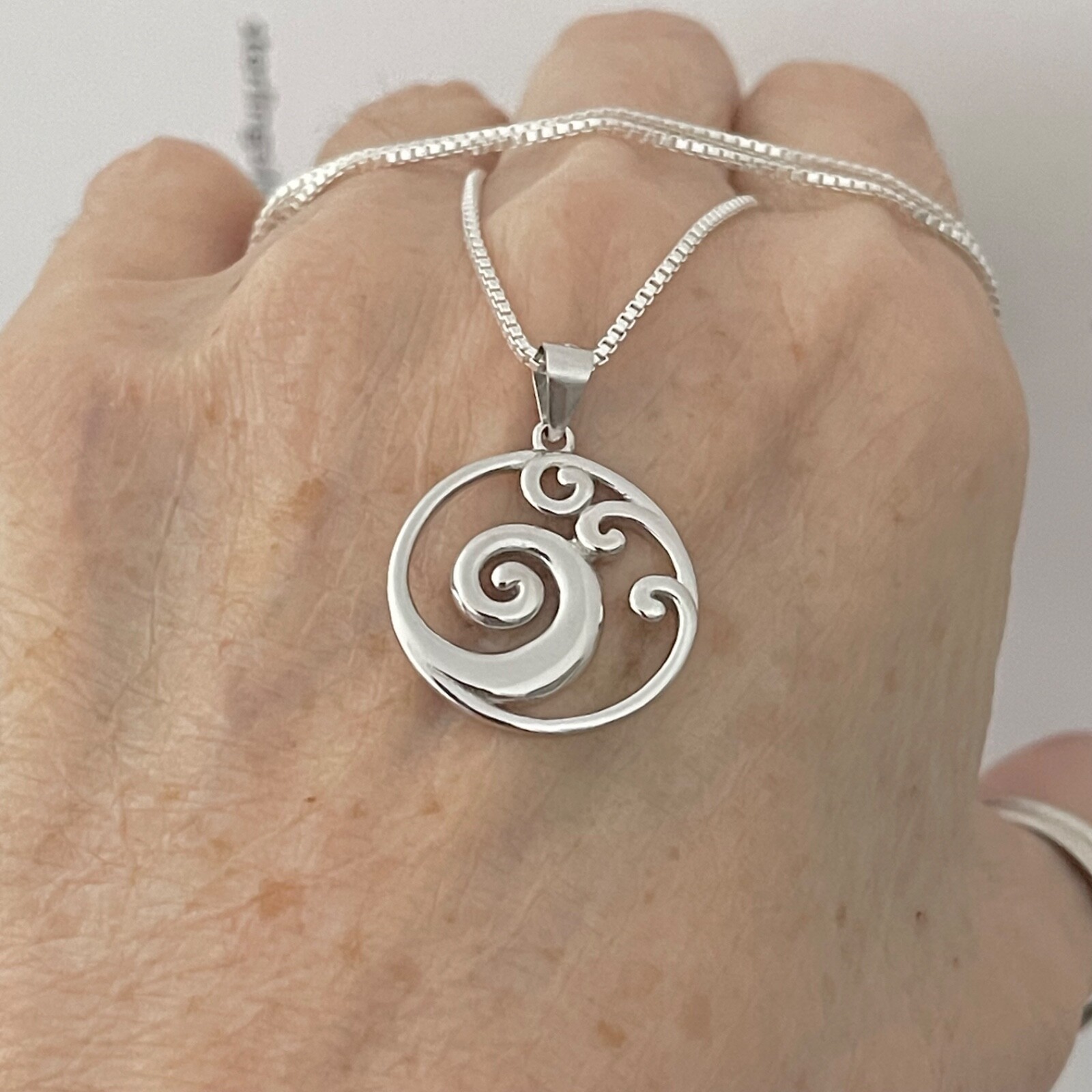 Sterling Silver Round Waves Necklace, Silver Necklaces, Ocean Wave Necklace