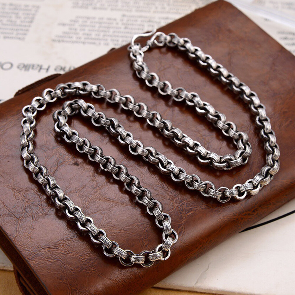 Real 925 Sterling Silver 6mm Thick Rolo Link Chain Necklace S925 19.7″-29.5″