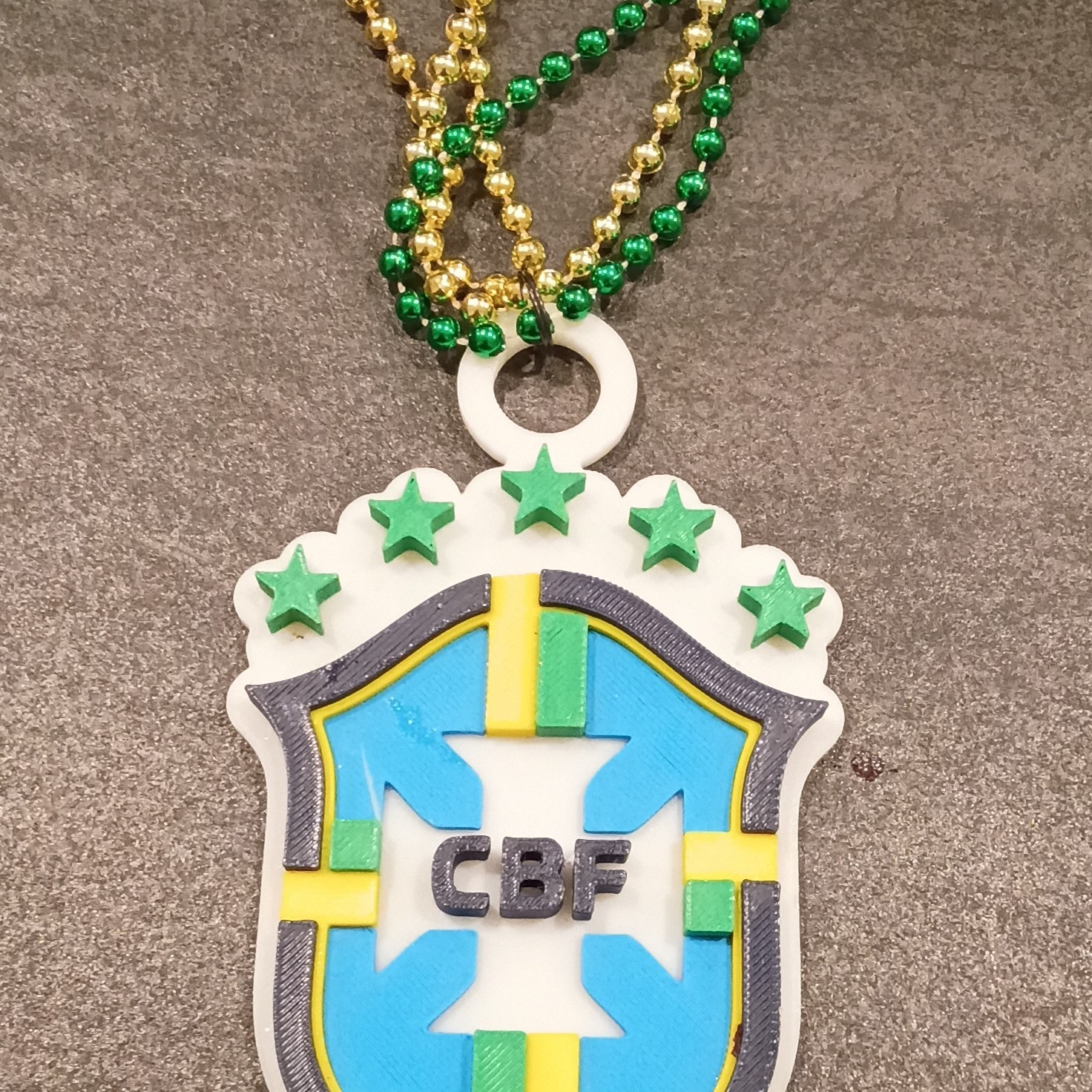 CBF/Brazil Shield Charm Pendant Necklace Green Gold Bead Ball Chain Sports Theme