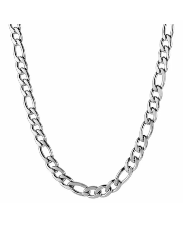 Figaro Necklace Silver Stainless Steel Cuban Curb Chain 18-24″ inch 3-7.5mm Mens