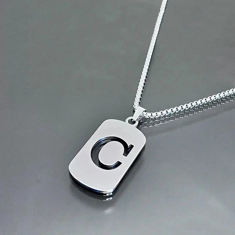 Fashion Punk A-Z Initial Tag Letter Stainless Steel Pendant Necklaces for Men