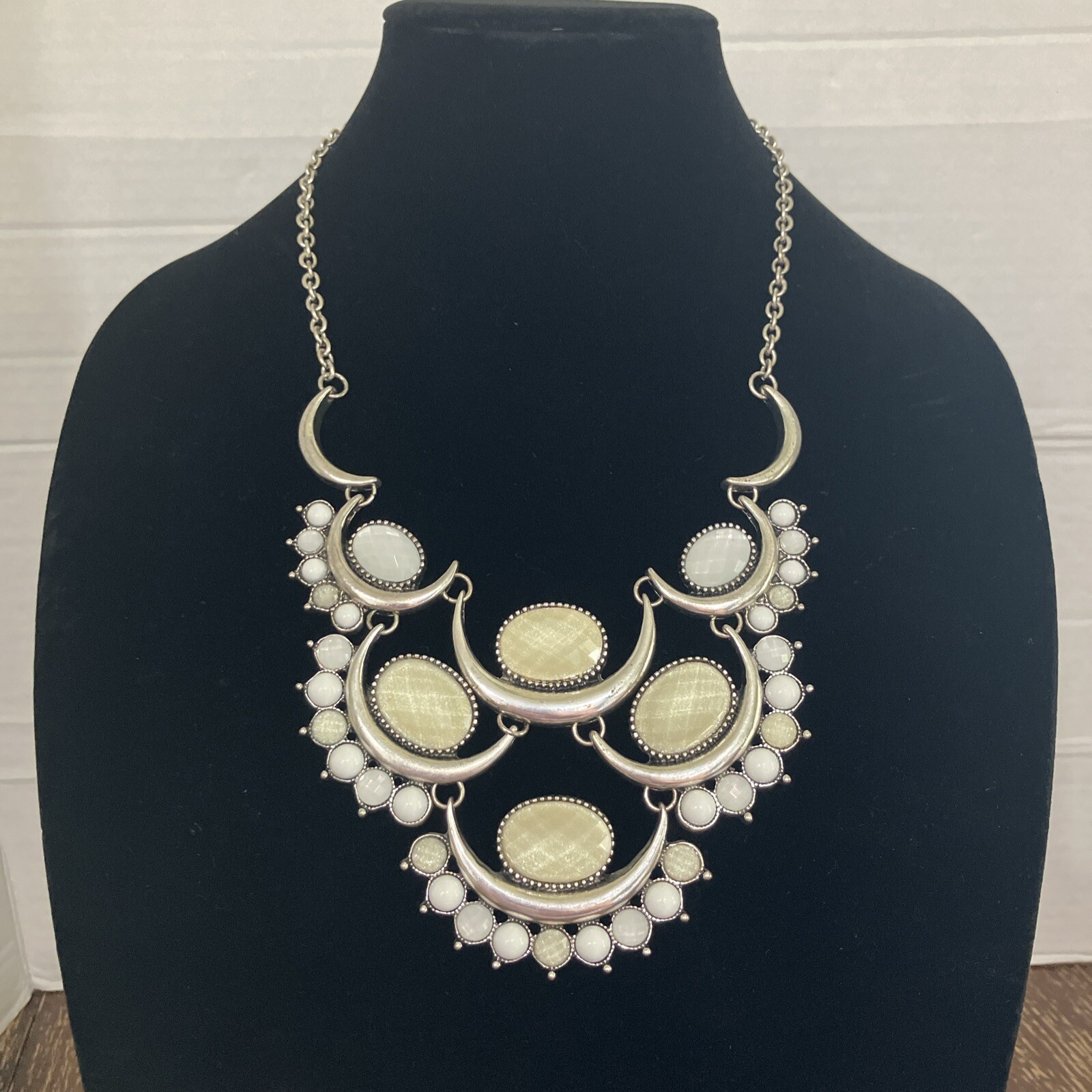 Erica Lyons Necklace Boho Art Deco Silver Tone Moon 18 – 20 Inches Statement