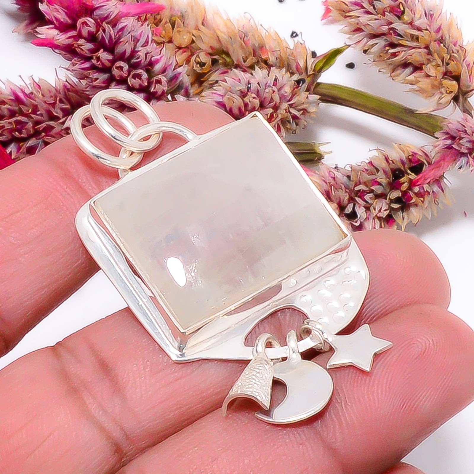 Rainbow Moonstone – India 925 Sterling Silver Pendant 2.03″ sku39